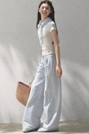 Lace-Up Top & Wide Leg Pants Set-Up