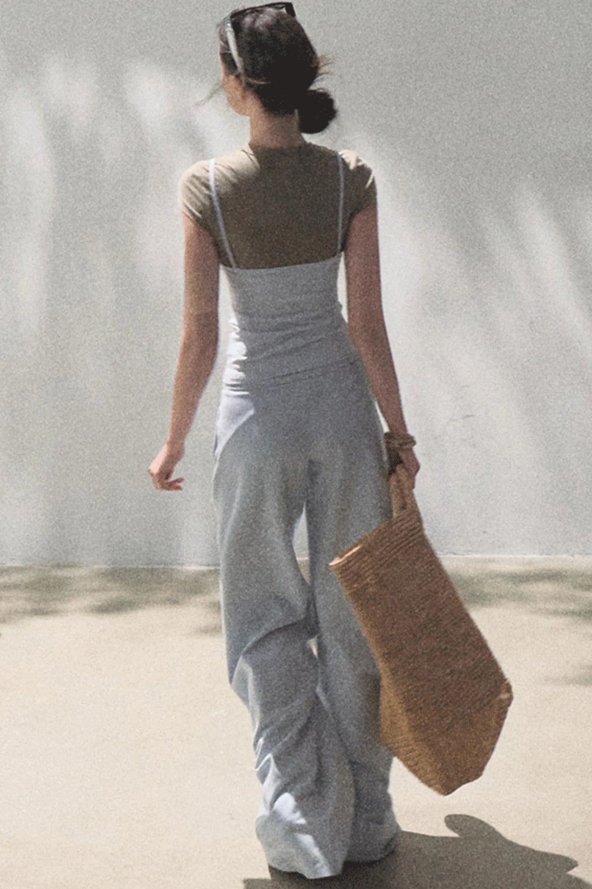 Lace-Up Top & Wide Leg Pants Set-Up