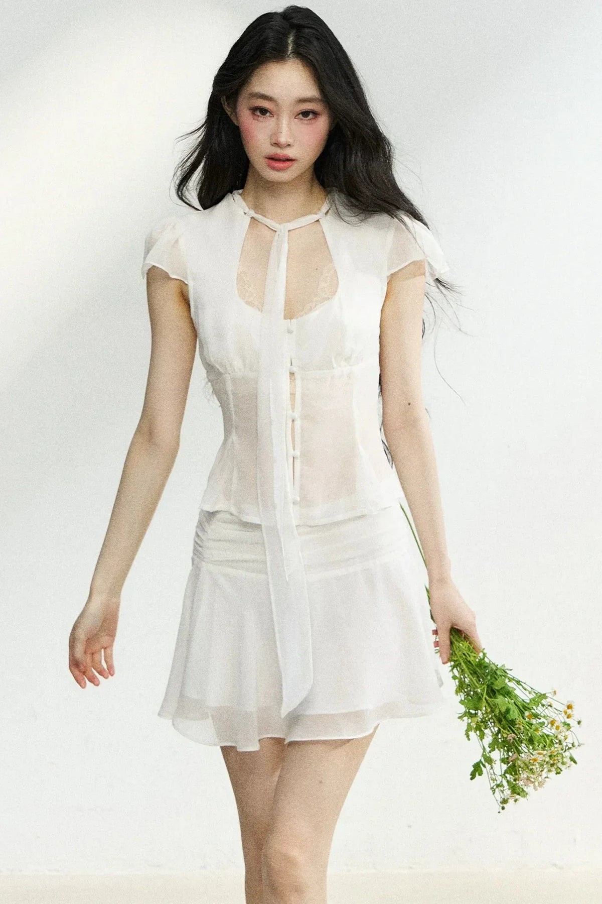 Lace-Up Waist Ruffled Skirt Set-Up