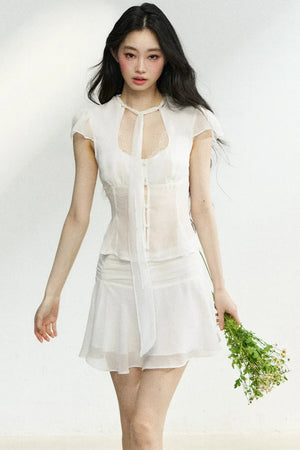 Lace-Up Waist Ruffled Skirt Set-Up