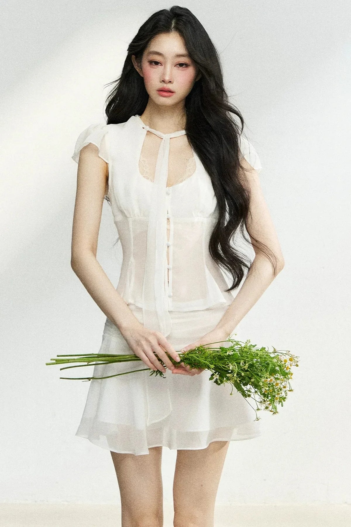 Lace-Up Waist Ruffled Skirt Set-Up