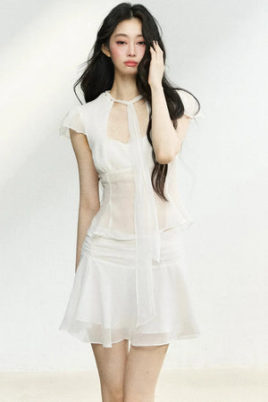Lace-Up Waist Ruffled Skirt Set-Up
