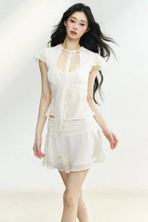 Lace-Up Waist Ruffled Skirt Set-Up