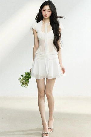 Lace-Up Waist Ruffled Skirt Set-Up