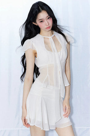 Lace-Up Waist Ruffled Skirt Set-Up