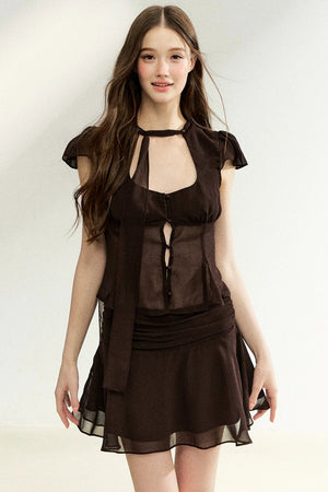 Lace-Up Waist Ruffled Skirt Set-Up
