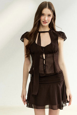 Lace-Up Waist Ruffled Skirt Set-Up