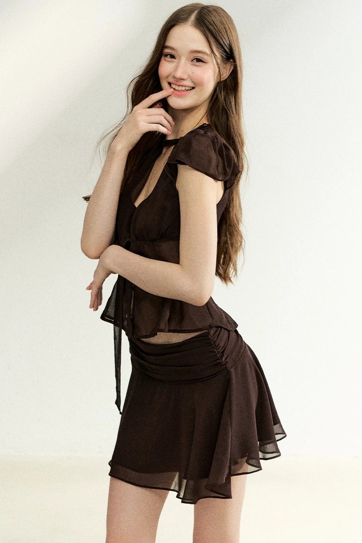 Lace-Up Waist Ruffled Skirt Set-Up