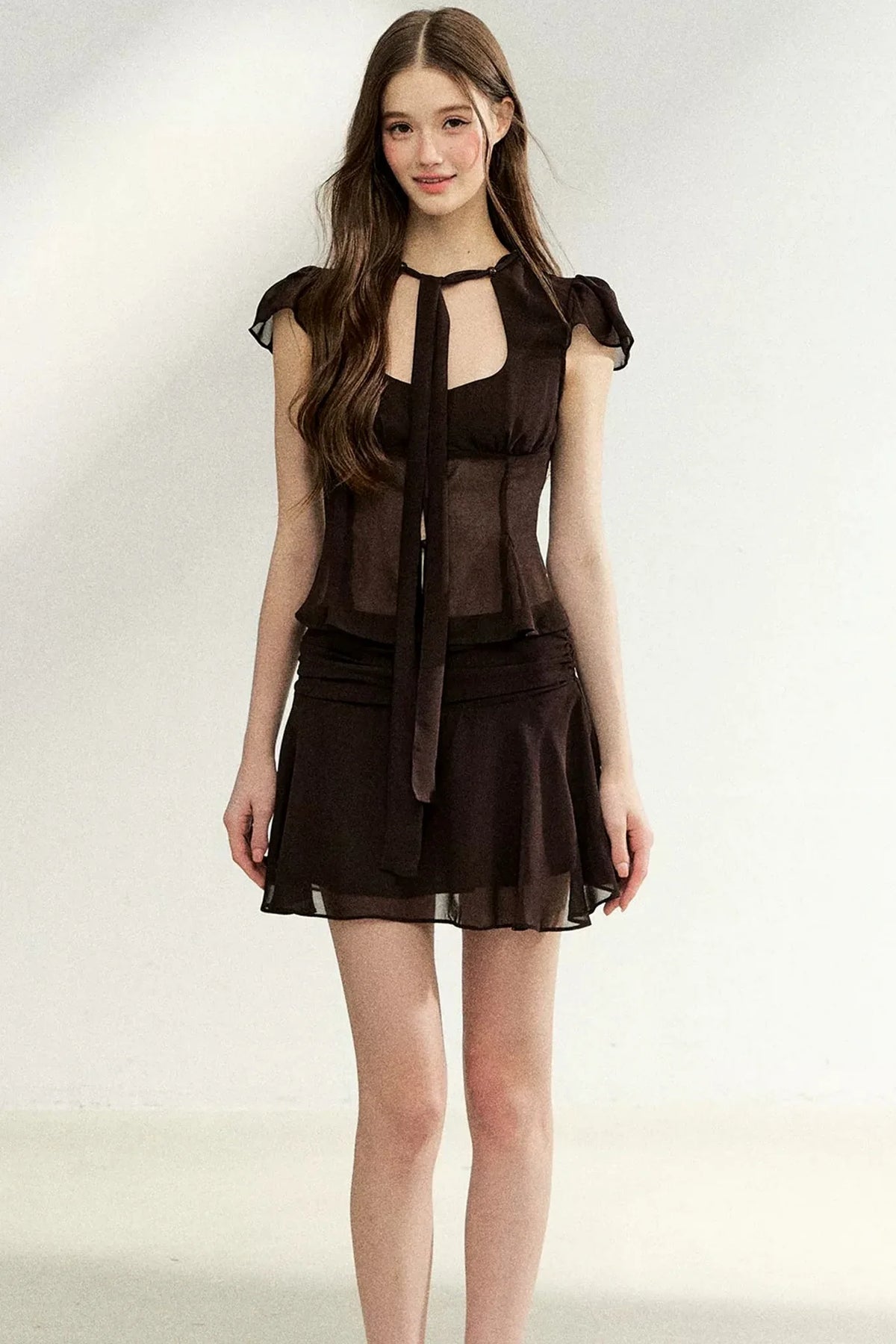 Lace-Up Waist Ruffled Skirt Set-Up