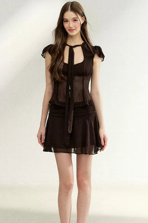 Lace-Up Waist Ruffled Skirt Set-Up