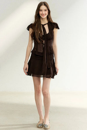 Lace-Up Waist Ruffled Skirt Set-Up