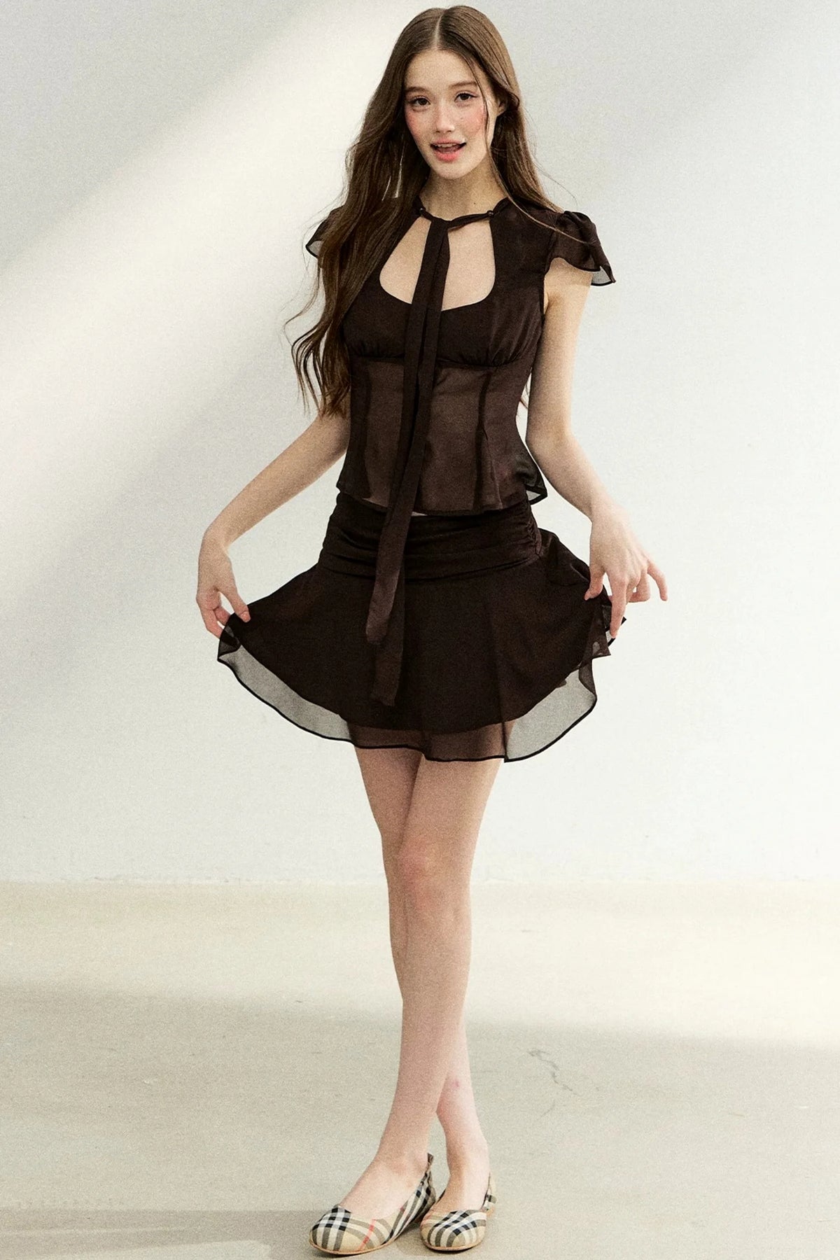 Lace-Up Waist Ruffled Skirt Set-Up