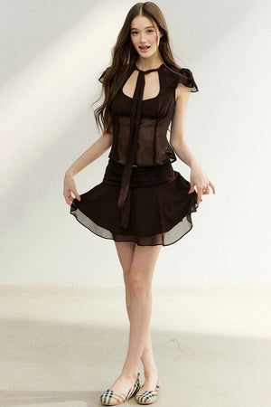 Lace-Up Waist Ruffled Skirt Set-Up