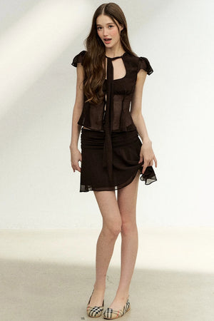 Lace-Up Waist Ruffled Skirt Set-Up