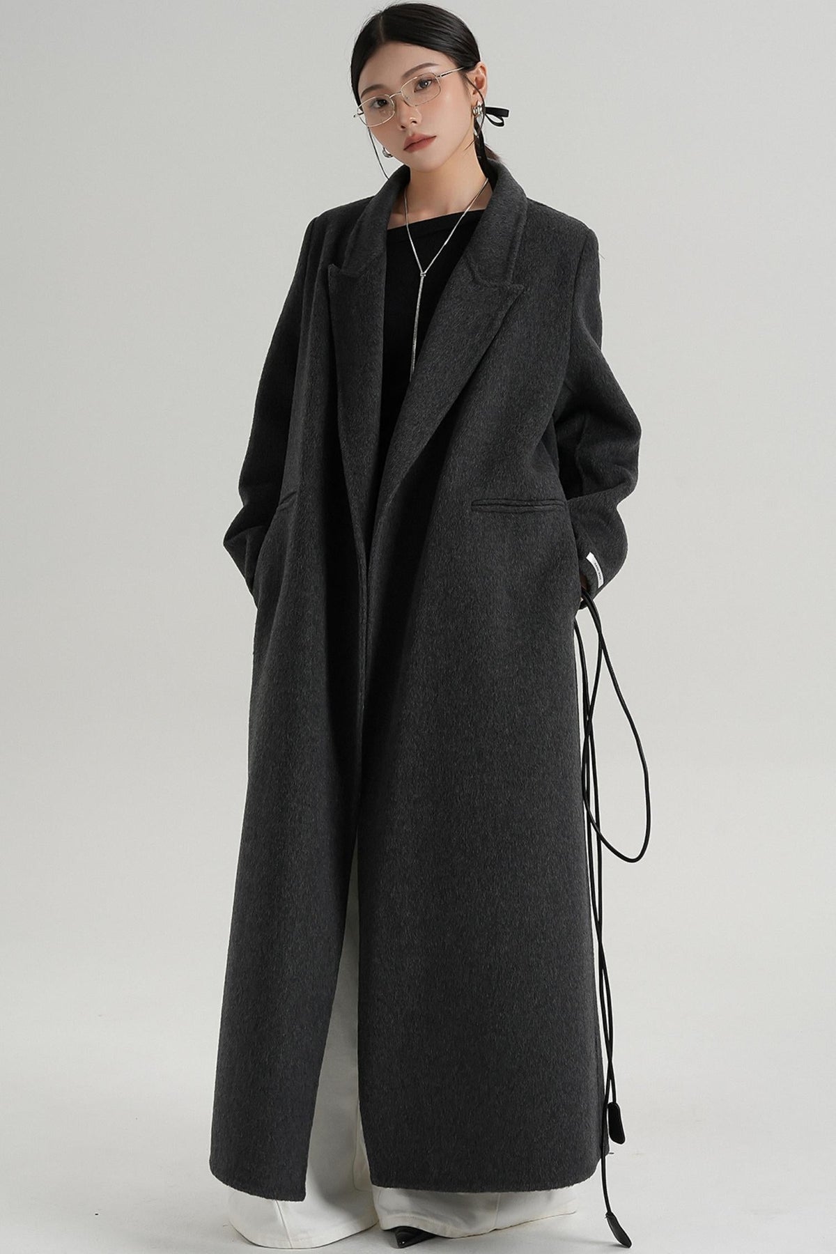Lace-Up Wool Coat