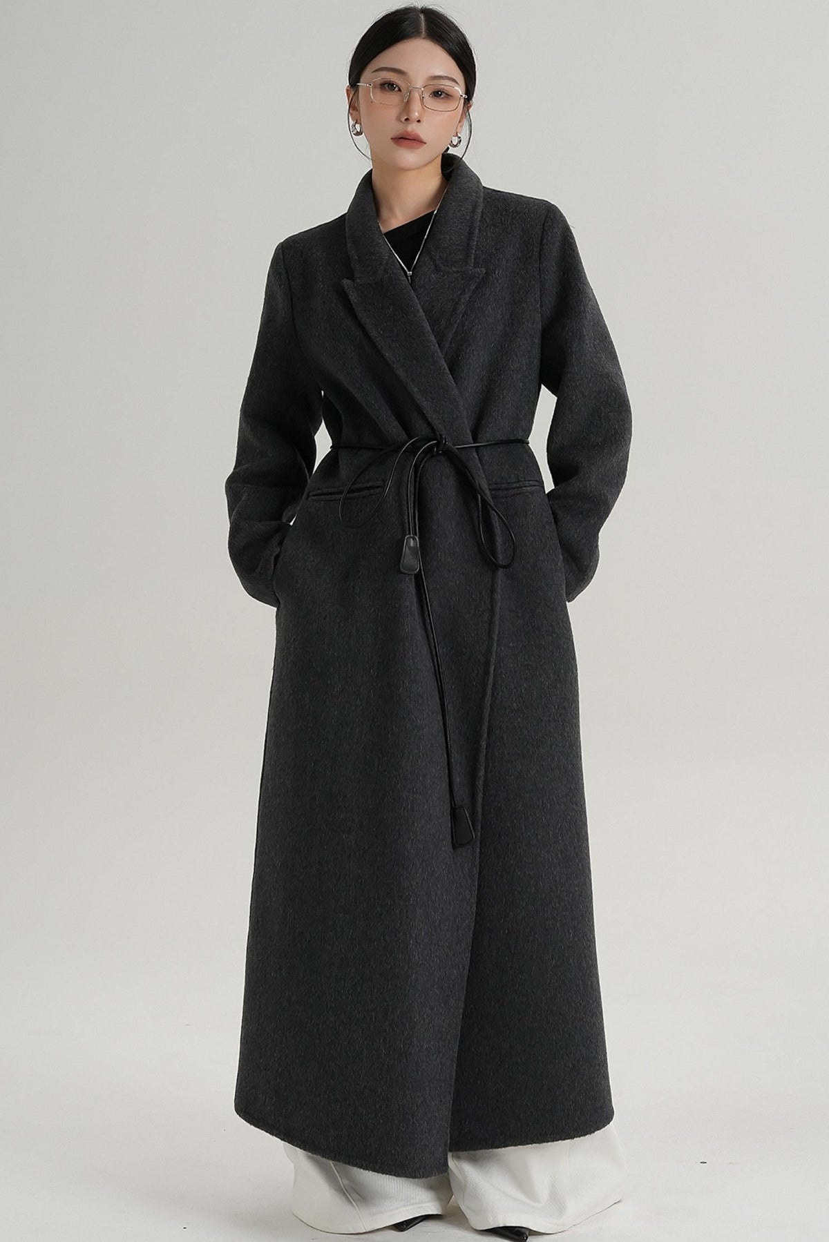 Lace-Up Wool Coat
