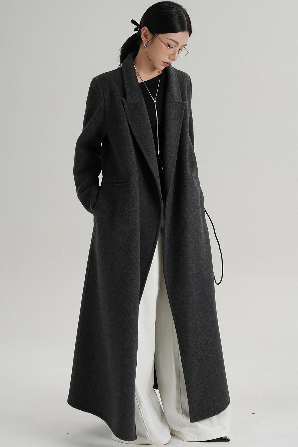 Lace-Up Wool Coat