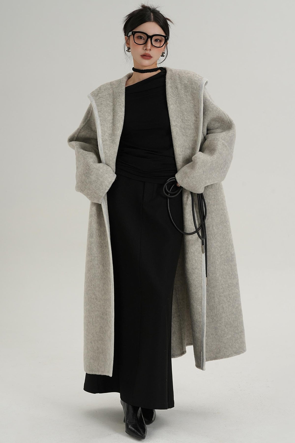 Lace-Up Wool Minimal Coat