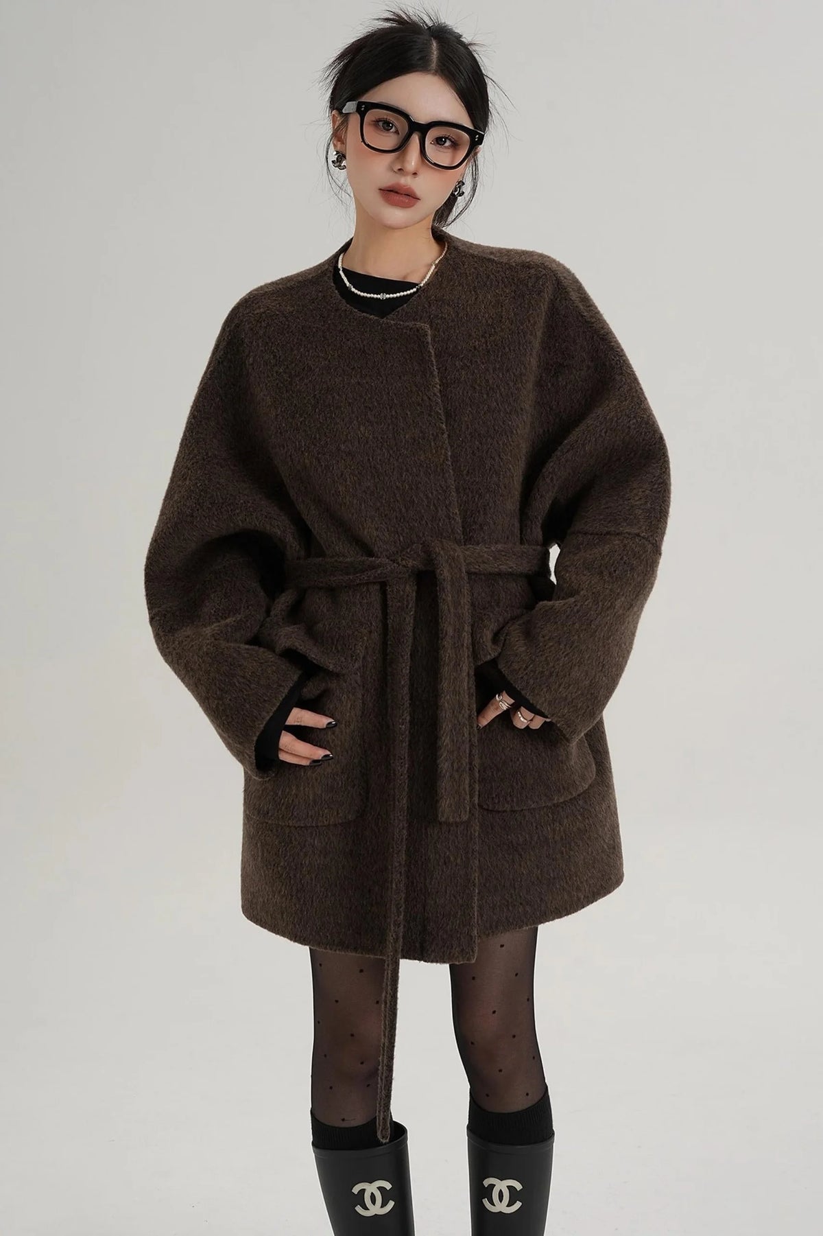 Lace-Up Woolen Coat
