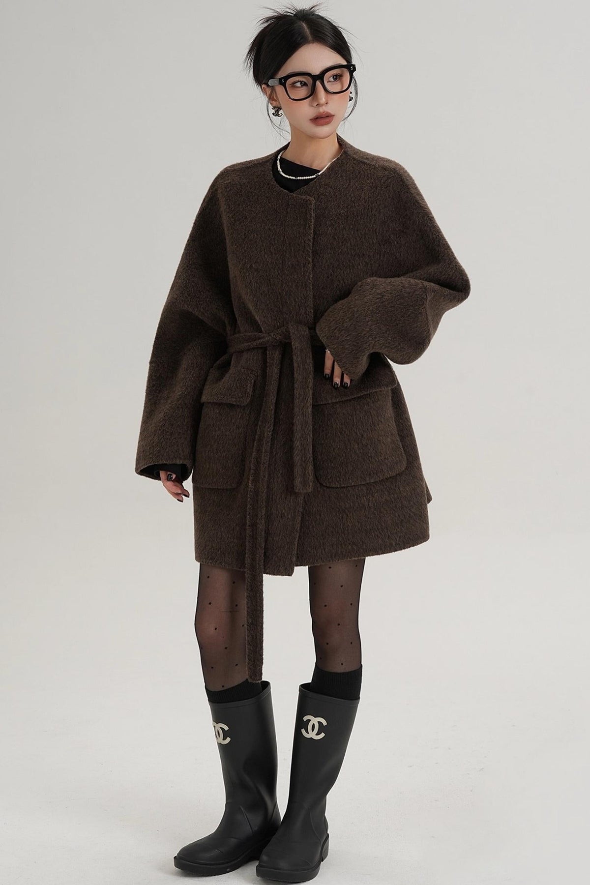 Lace-Up Woolen Coat