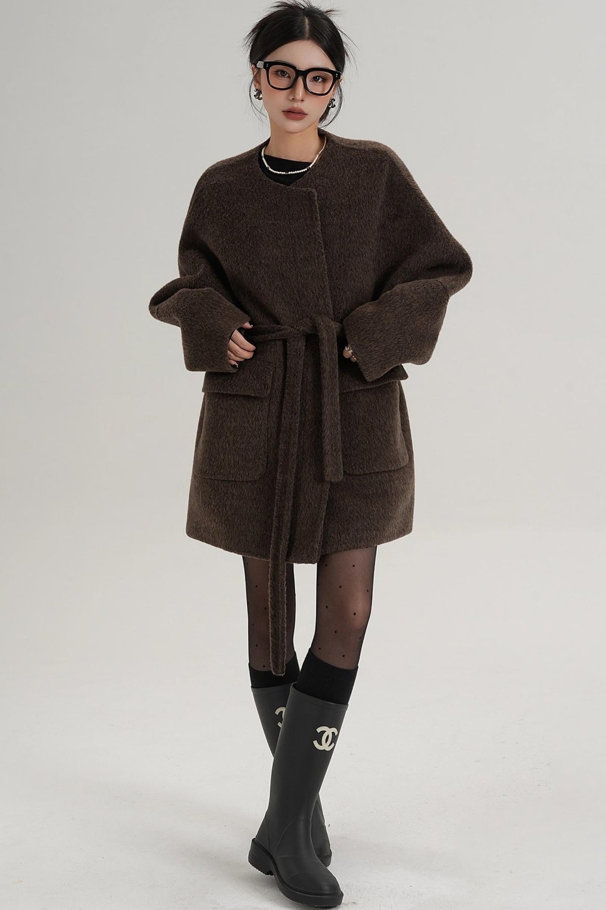 Lace-Up Woolen Coat