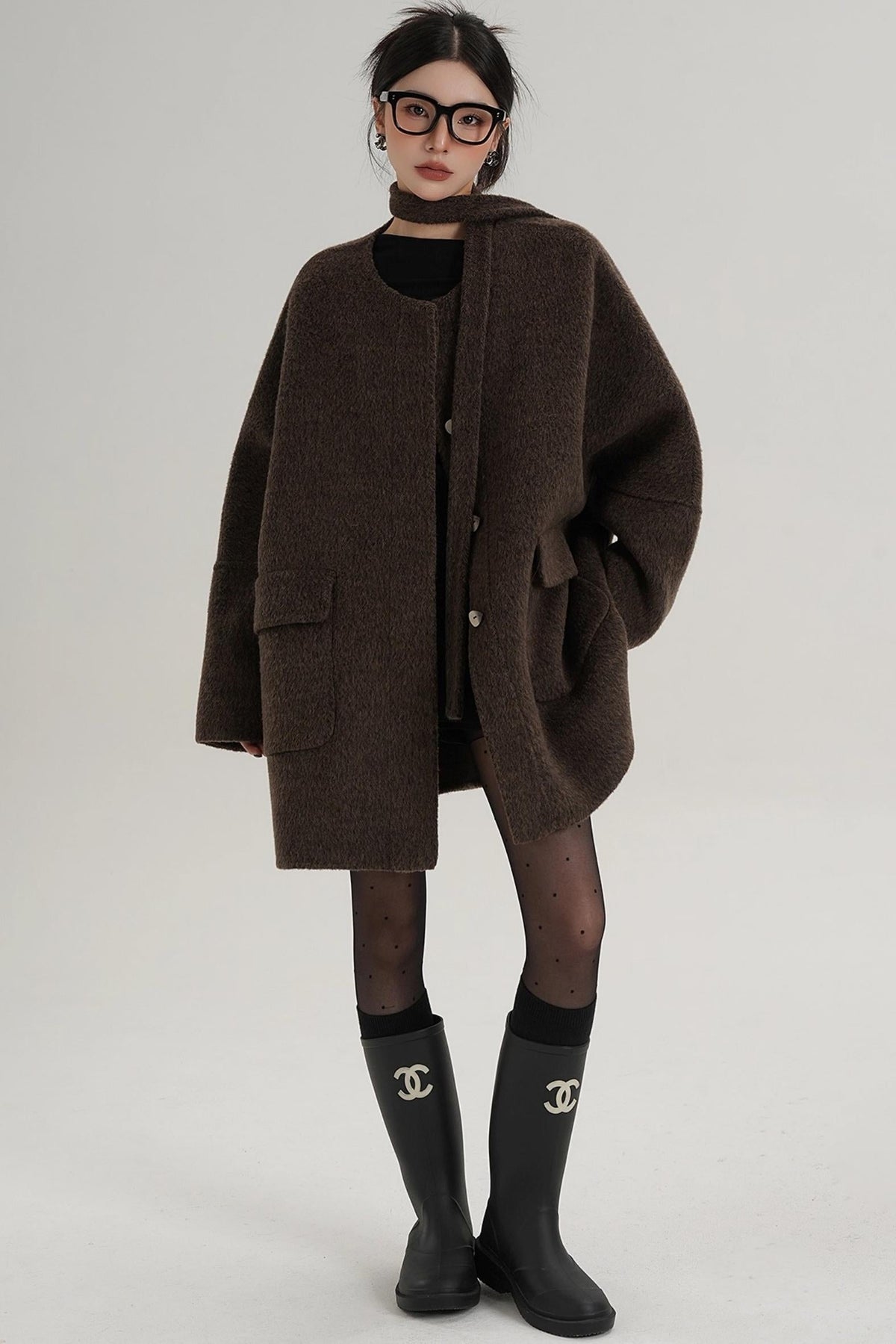 Lace-Up Woolen Coat