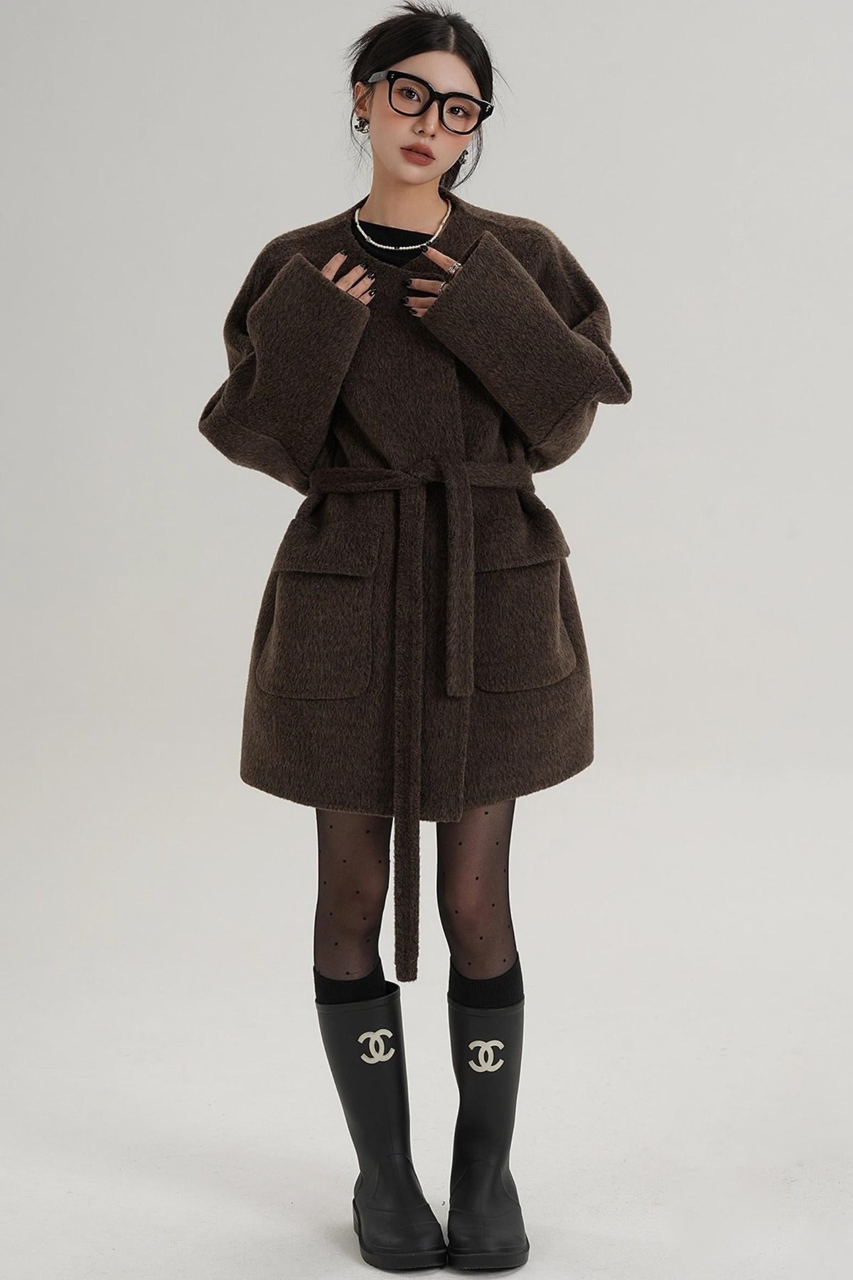 Lace-Up Woolen Coat