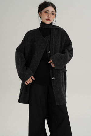 Lace-Up Woolen Coat