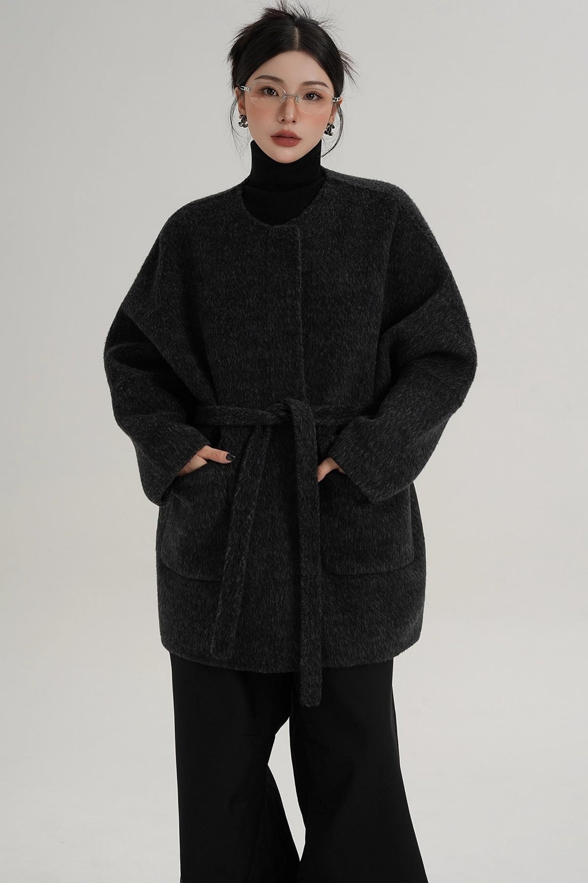 Lace-Up Woolen Coat
