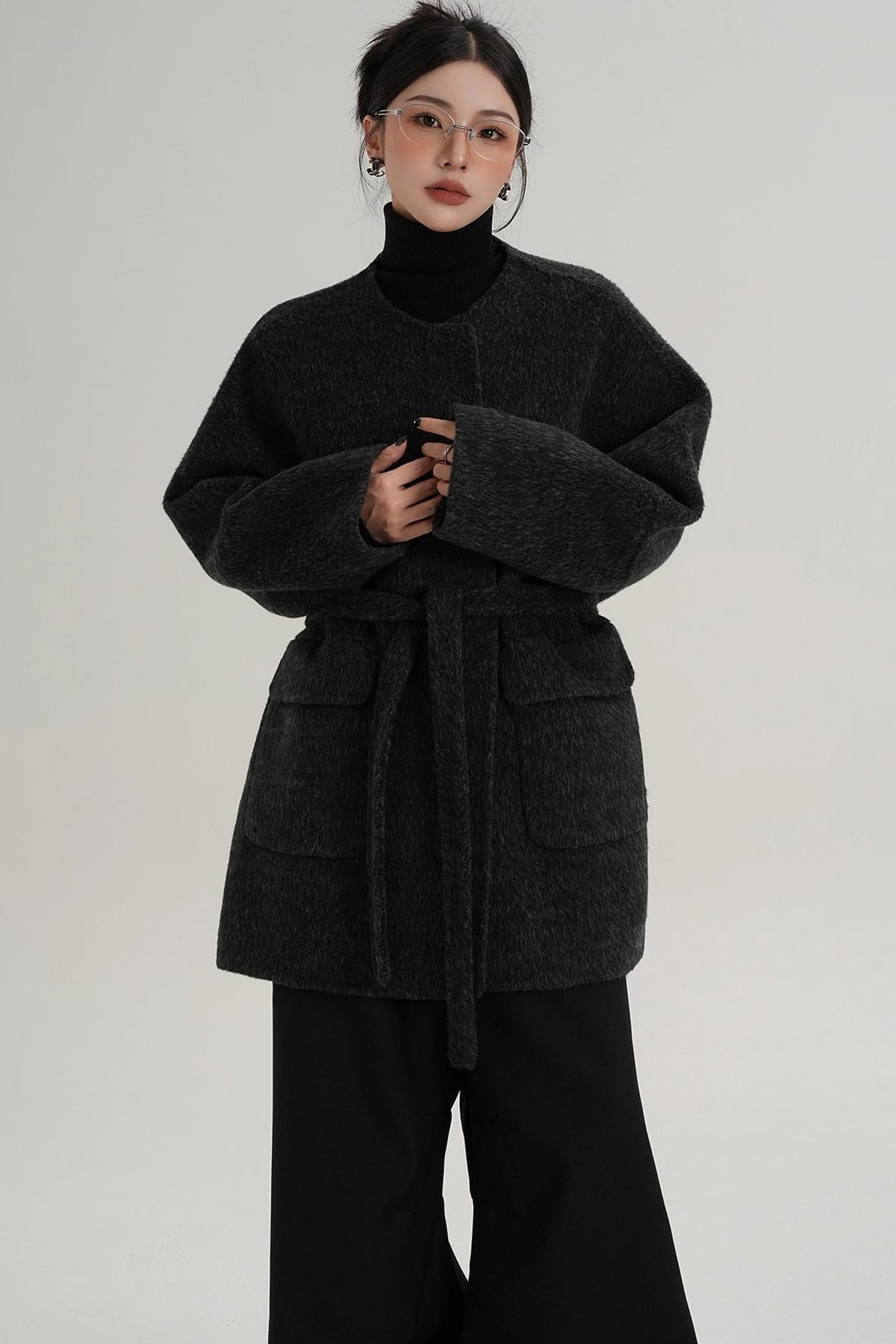 Lace-Up Woolen Coat