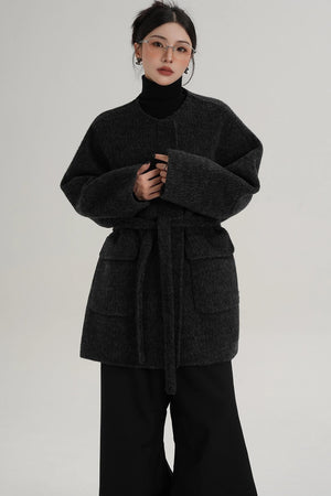 Lace-Up Woolen Coat