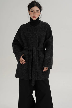 Lace-Up Woolen Coat