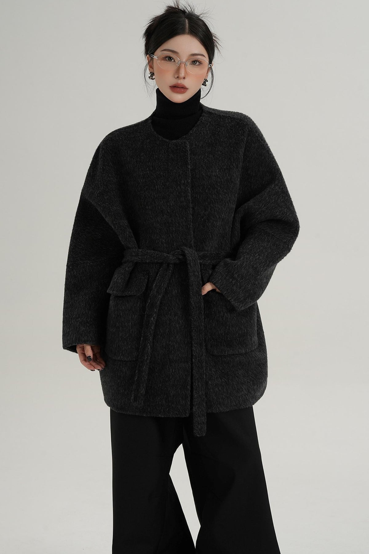Lace-Up Woolen Coat