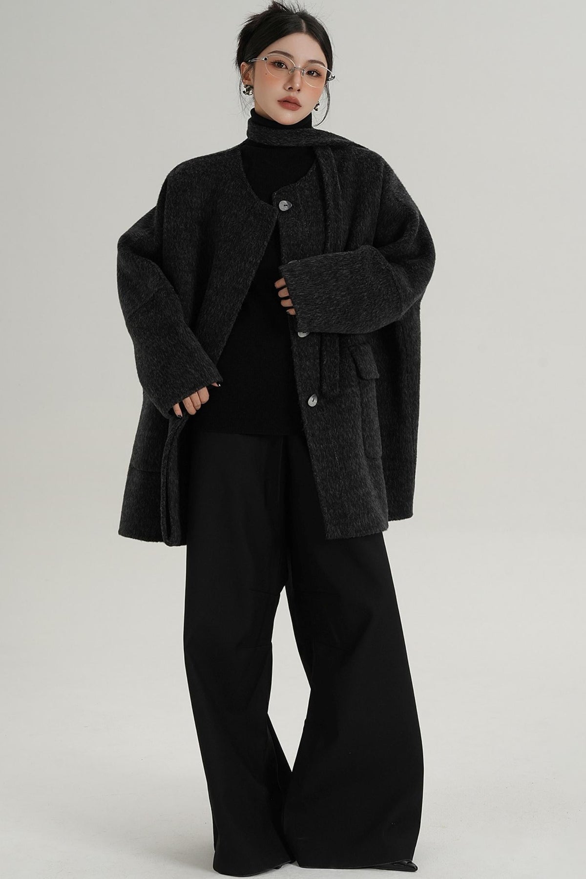 Lace-Up Woolen Coat