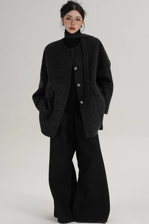 Lace-Up Woolen Coat