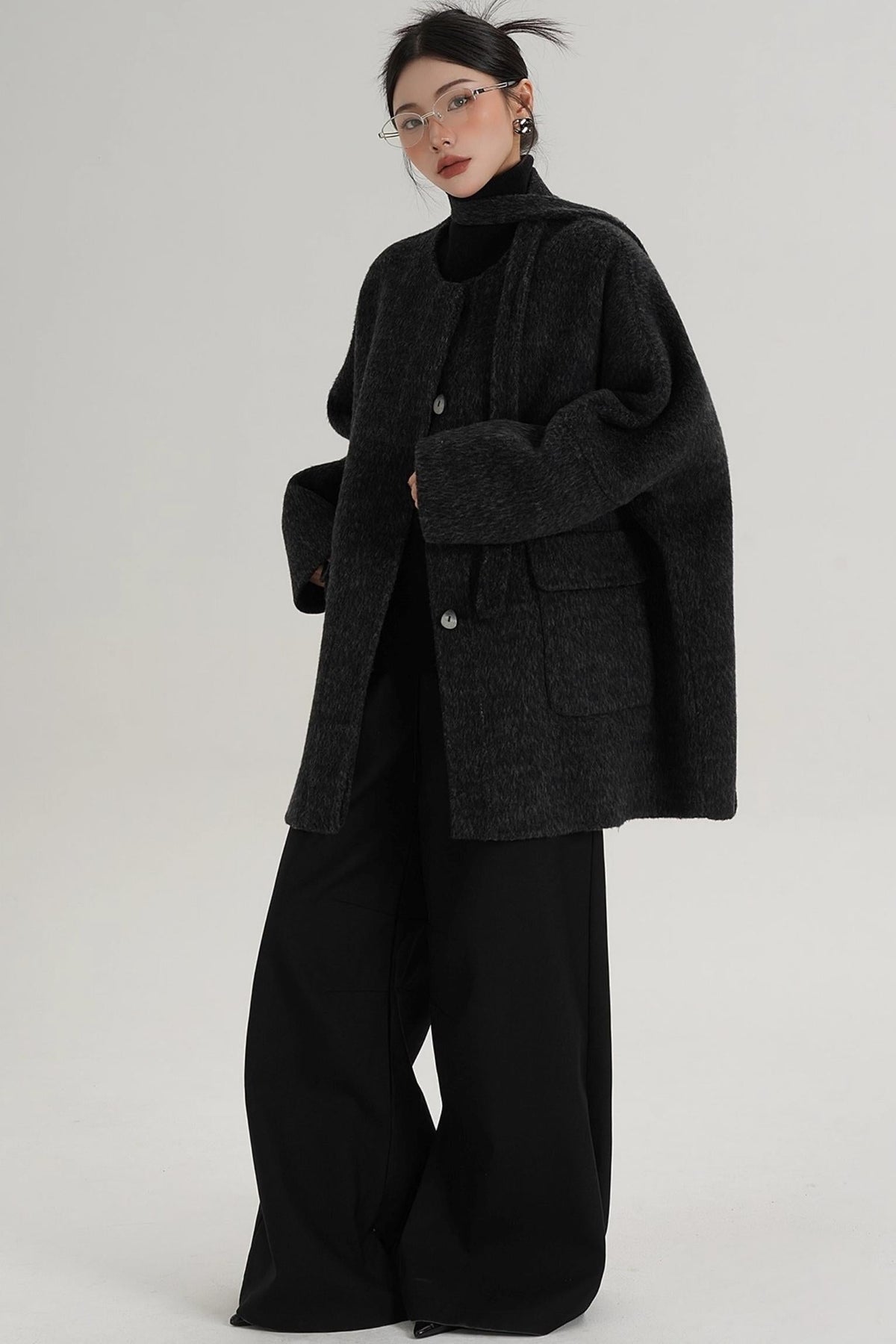 Lace-Up Woolen Coat