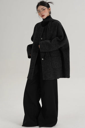 Lace-Up Woolen Coat