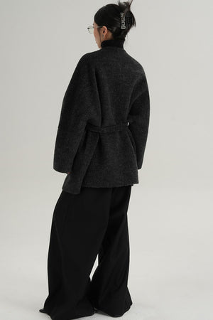 Lace-Up Woolen Coat
