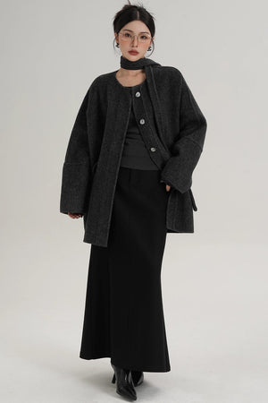 Lace-Up Woolen Coat