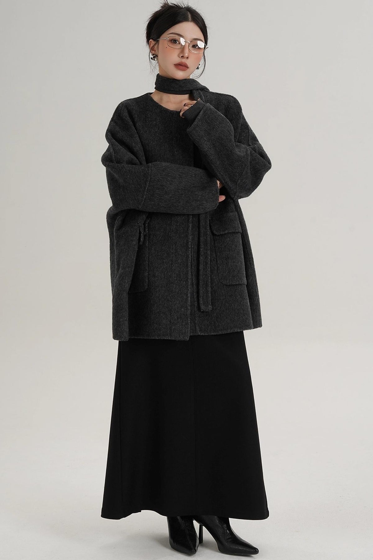 Lace-Up Woolen Coat