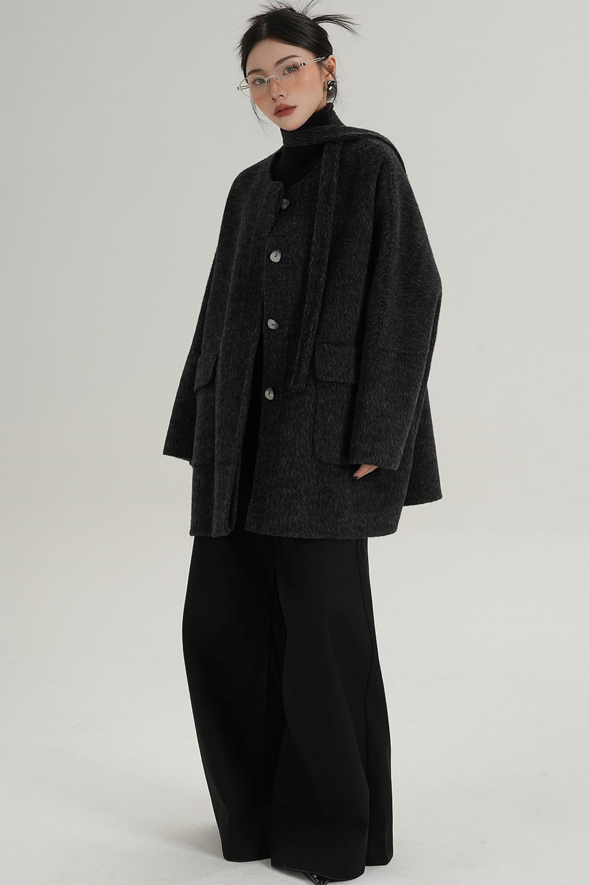 Lace-Up Woolen Coat