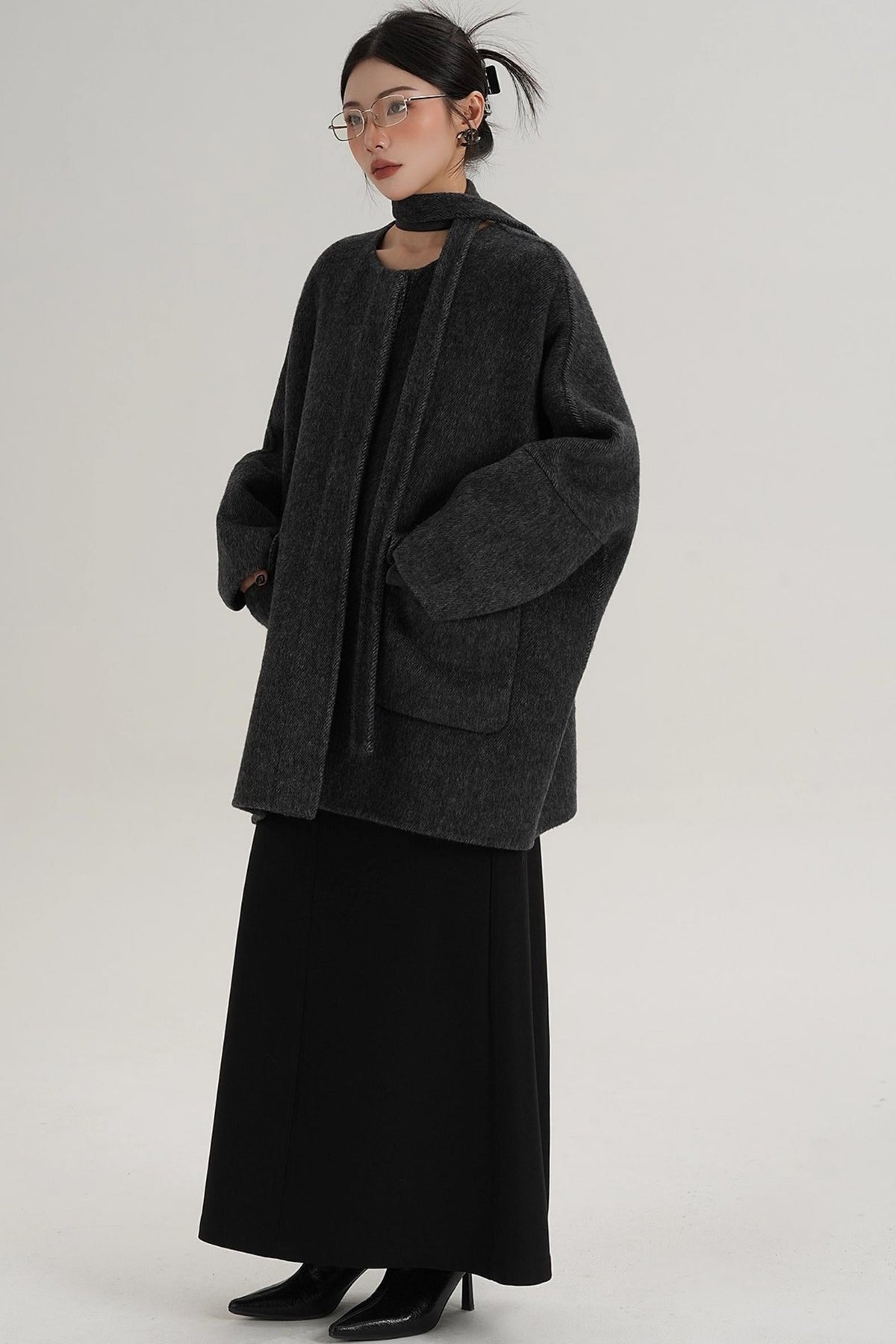 Lace-Up Woolen Coat