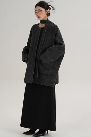 Lace-Up Woolen Coat
