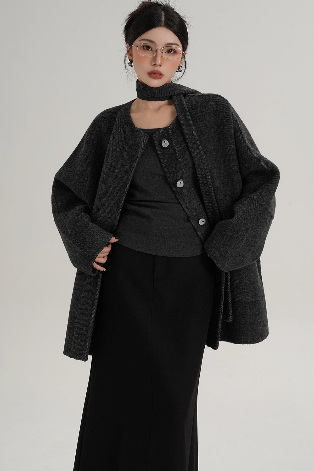 Lace-Up Woolen Coat