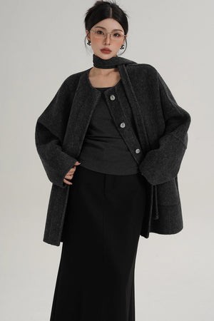 Lace-Up Woolen Coat