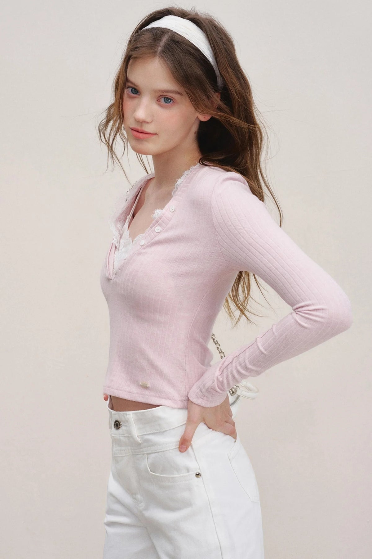 Lace V-Neck Knit Sweater Set-Up