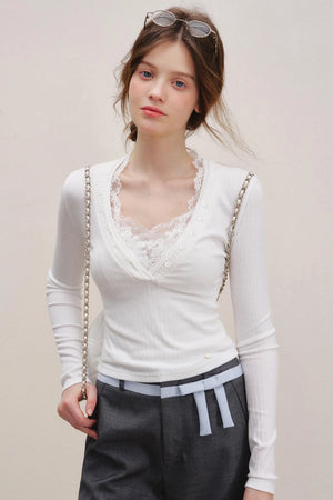 Lace V-Neck Knit Sweater Set-Up