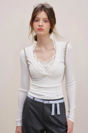 Lace V-Neck Knit Sweater Set-Up