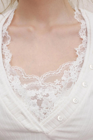 Lace V-Neck Knit Sweater Set-Up