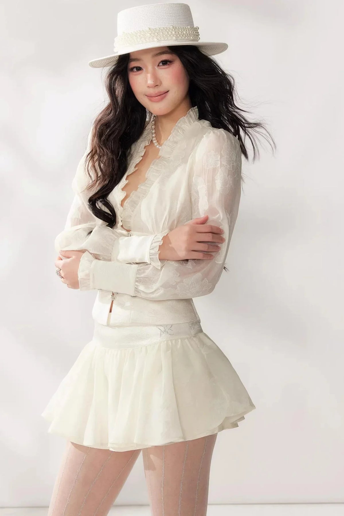 Lace V-Neck Two-Piece Skirt Set-Up